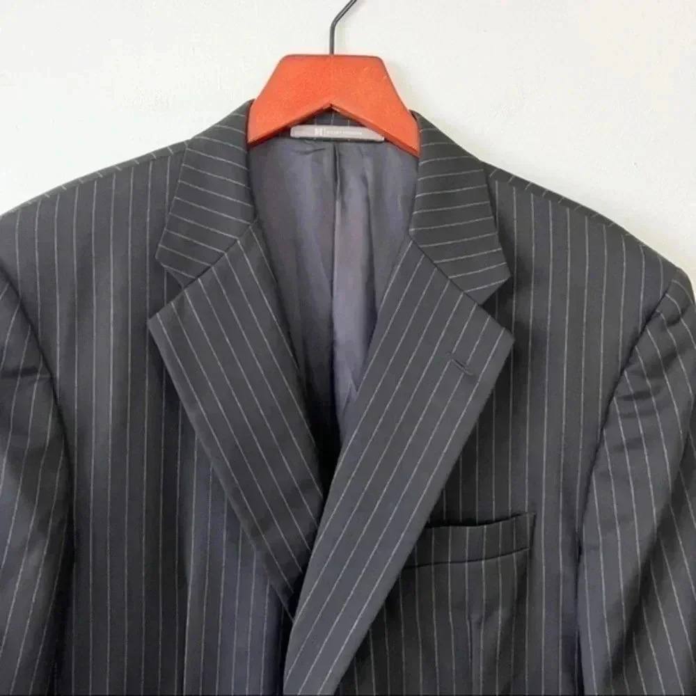 Hickey Freeman 100% Wool Men’s Pinstripes Sport Coat in Black Size 46R - Picture 2 of 10